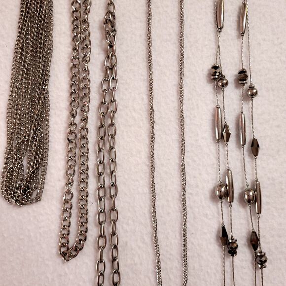 5 Pc Silvertone Necklace Lot Choker Multi Strand Chain Layers Y2K Minimalist - Picture 3 of 5